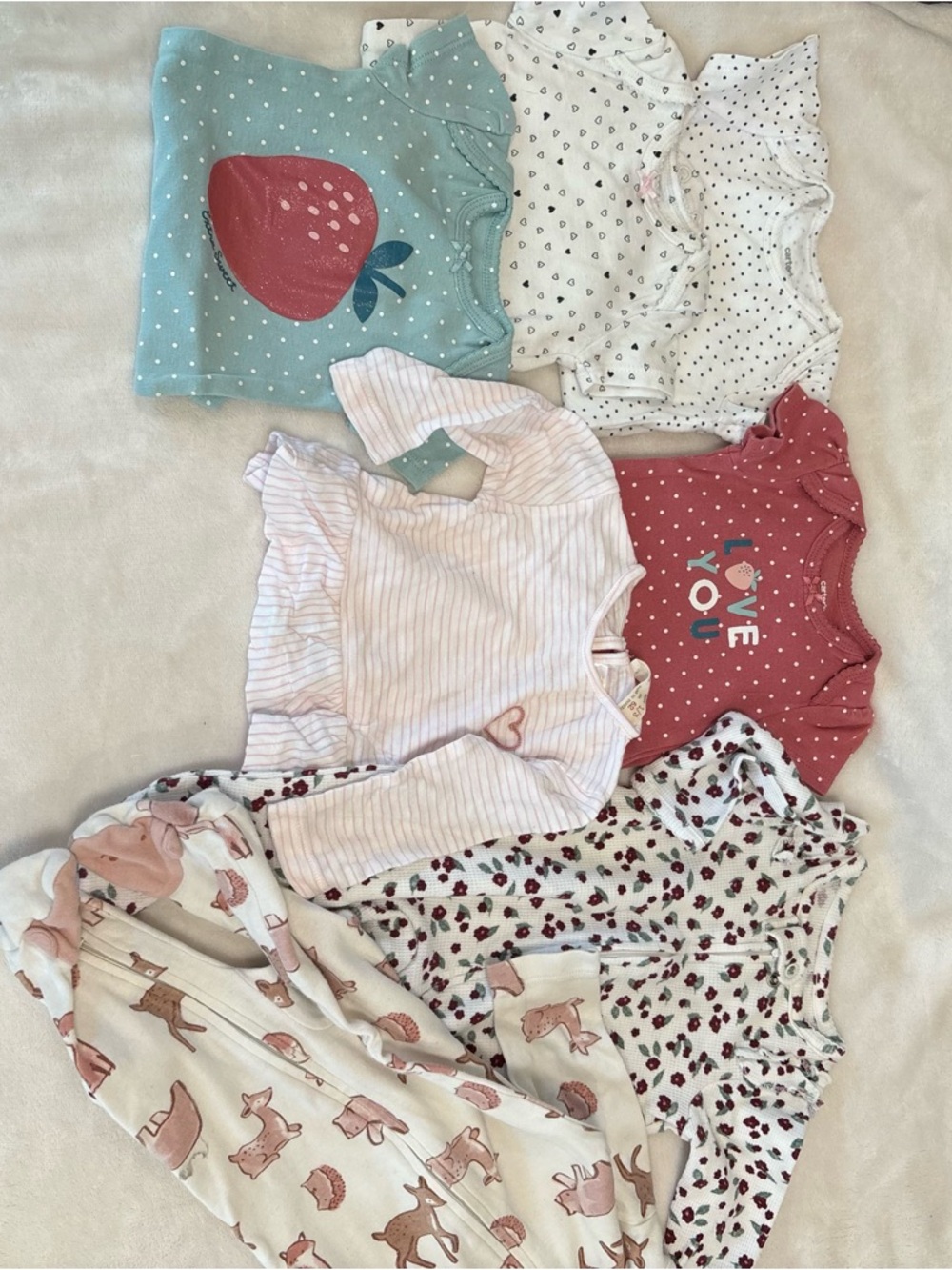 Carters 3 month baby girl Check bundle summer strawberry  zara sleepers
